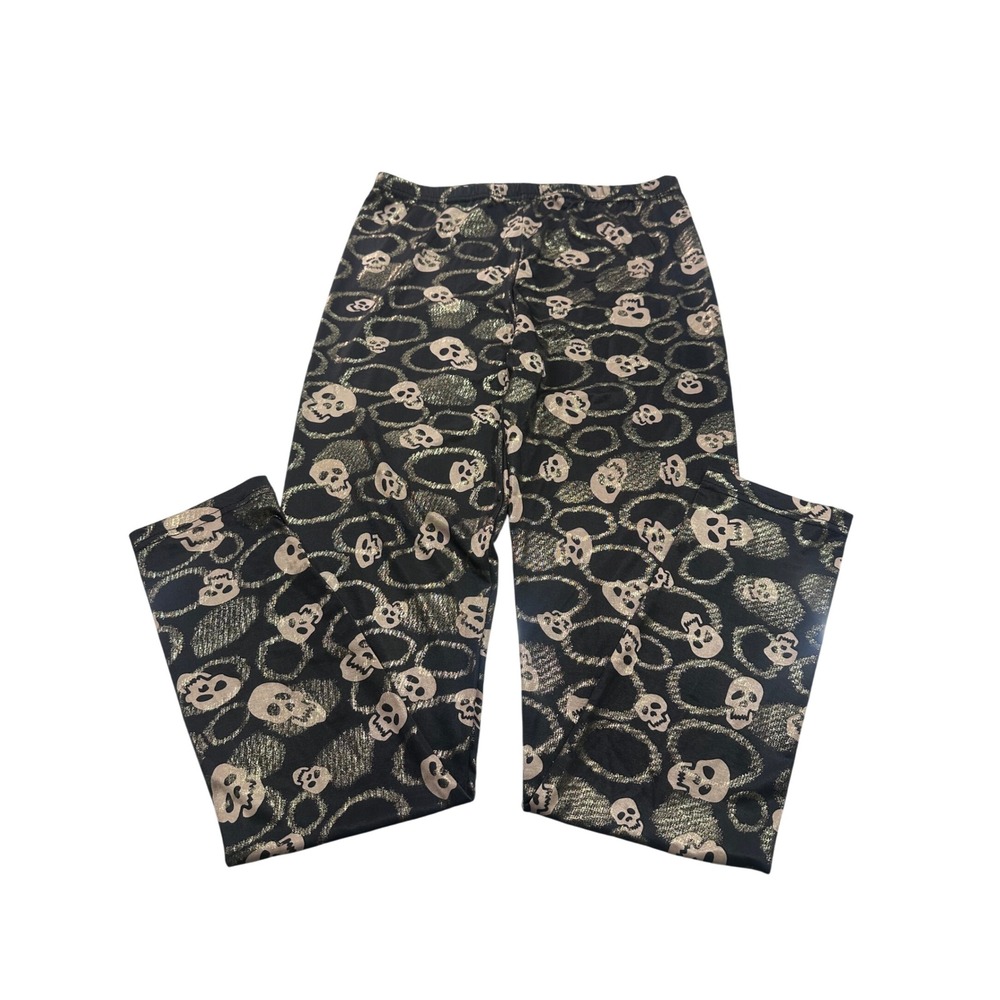 Style 101 Womens Black Gold Metallic Skull Print Leggings Size S/M New